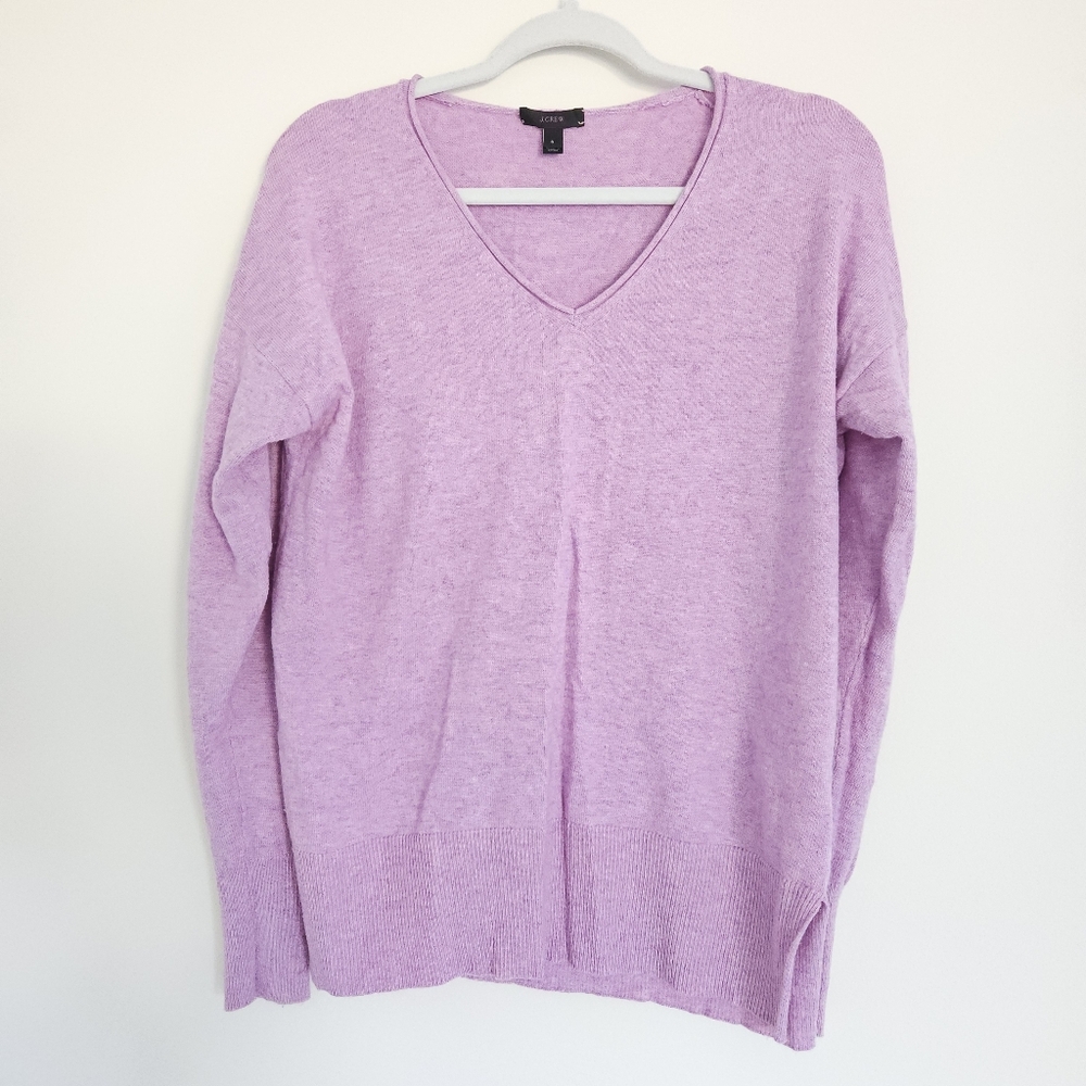 J.Crew V Neck Swing Sweater Wool blend S Small Pink Oversized Relaxed
